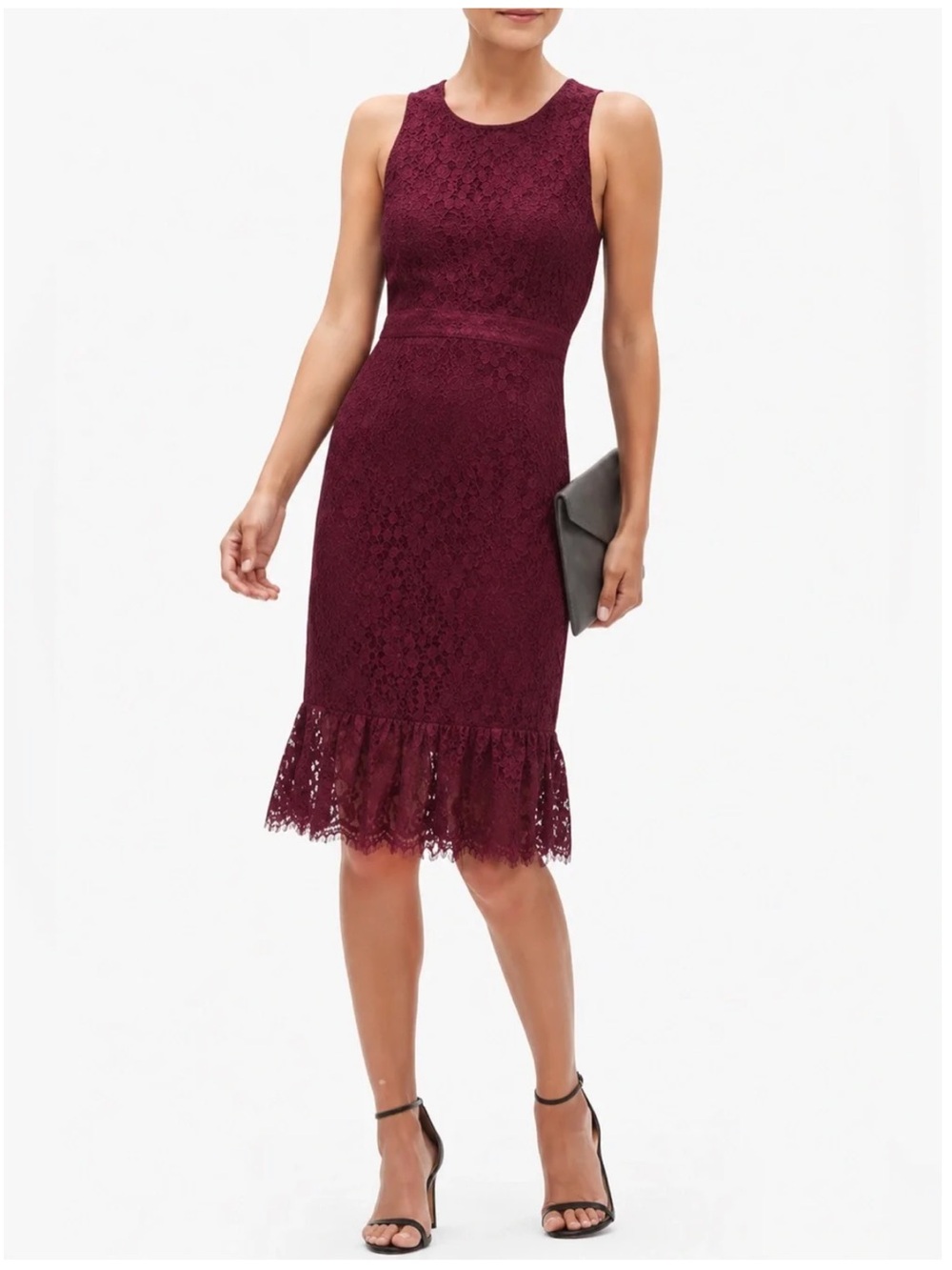 NWT Banana Republic Lace Ruffle-Hem Midi Dress - Burgundy